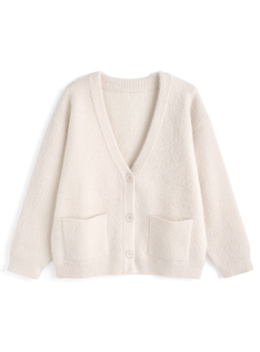 Vネックシャギーニットカーディガン