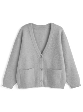 Vネックシャギーニットカーディガン