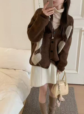 アーガイル柄ニットカーディガン