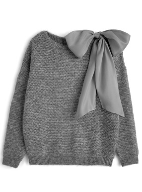 リボン付きワンショルダーニットトップス