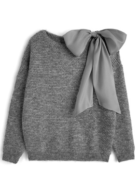 リボン付きワンショルダーニットトップス