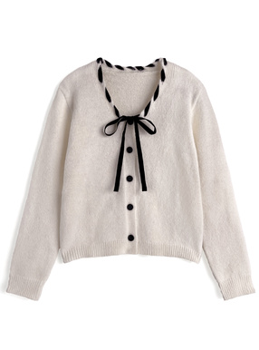 ベロアリボンVネックニットカーディガン