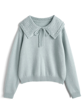 ビッグカラーリボンニットトップス