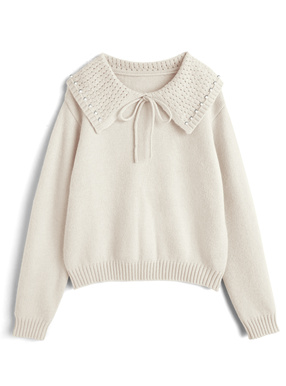 ビッグカラーリボンニットトップス