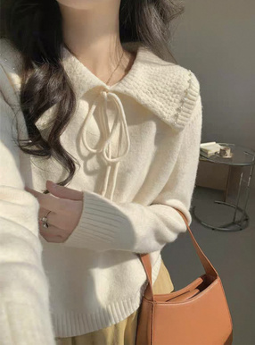 ビッグカラーリボンニットトップス