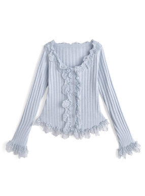 レースフリルリブニットカーディガン