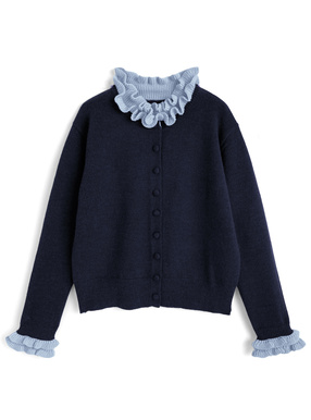 配色フリルニットカーディガン