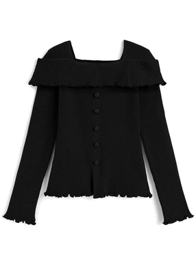 オフショルダーメロウリブニットトップス