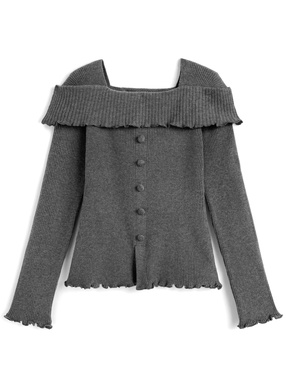 オフショルダーメロウリブニットトップス