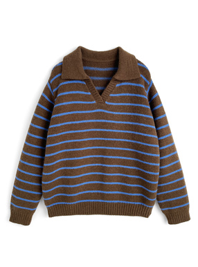 ボーダー柄スキッパーニットトップス