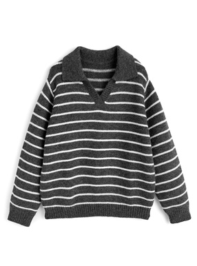 ボーダー柄スキッパーニットトップス