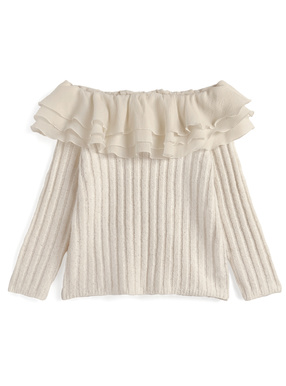 2Wayフリルドッキングスパンコールラメリブニットトップス