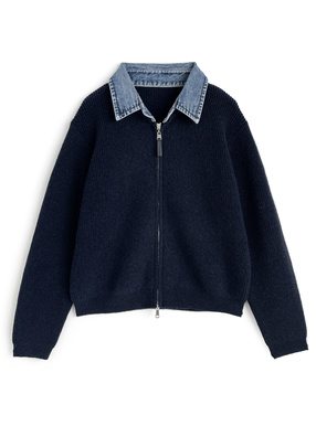 デニムカラーダブルジップニットカーディガン