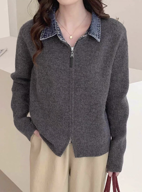 デニムカラーダブルジップニットカーディガン