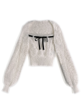 ボレロ×リボンベアトップシャギーニットアンサンブル