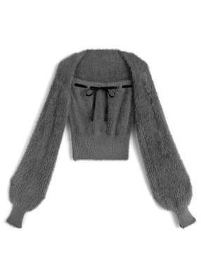 ボレロ×リボンベアトップシャギーニットアンサンブル