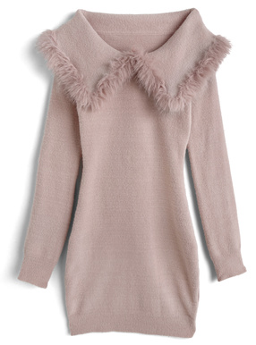 2Wayビッグカラーシャギーニットミニワンピース