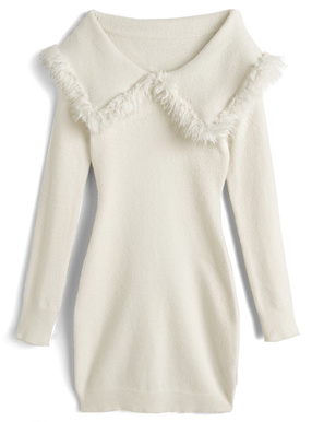 2Wayビッグカラーシャギーニットミニワンピース