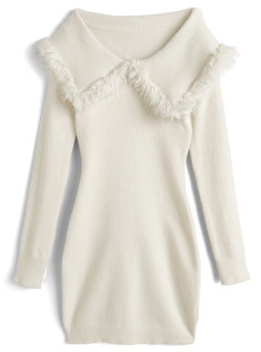 2Wayビッグカラーシャギーニットミニワンピース