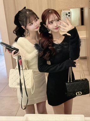 2Wayビッグカラーシャギーニットミニワンピース