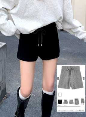 ハイウエストリブニットショートパンツ