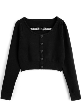 レースリボンハートボタンニットトップス