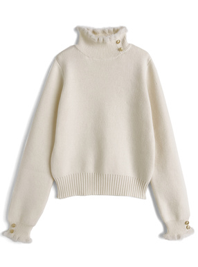 タートルネックボタンニットトップス