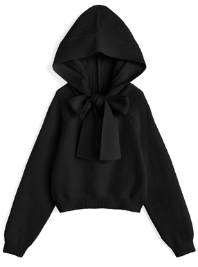 フード付きリボンニットトップス