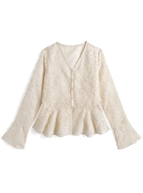 フラワーシアーペプラムトップス