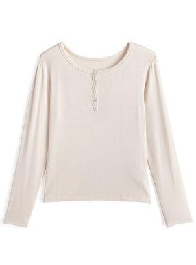 ヘンリーネックリブトップス