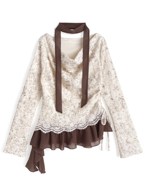 タイ付きドレープカシュクールレーストップス