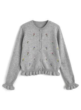 フラワー刺繍ニットカーディガン