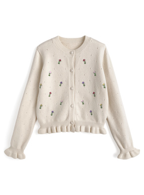 フラワー刺繍ニットカーディガン