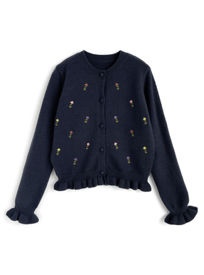 フラワー刺繍ニットカーディガン