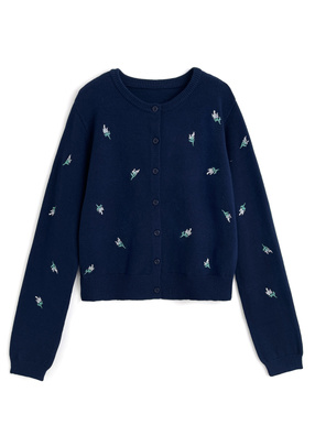 フラワー刺繍ニットカーディガン