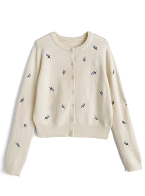 フラワー刺繍ニットカーディガン