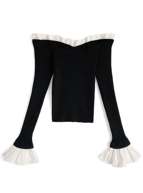 フリルオフショルダーニットトップス