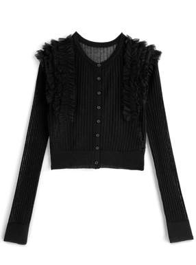 フリルチュールリブニットカーディガン