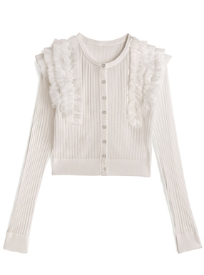 フリルチュールリブニットカーディガン