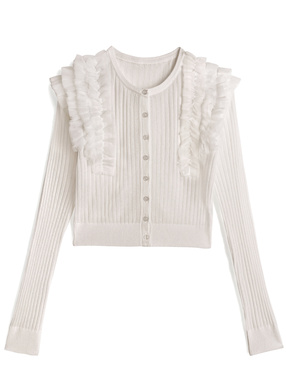 フリルチュールリブニットカーディガン