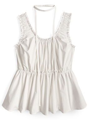 タイ付きギャザーノースリーブトップス