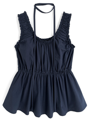 タイ付きギャザーノースリーブトップス