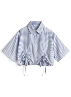 ストライプ柄ドロストショート丈シャツ
