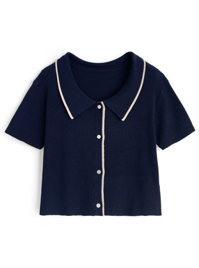 配色ラインリブニットトップス