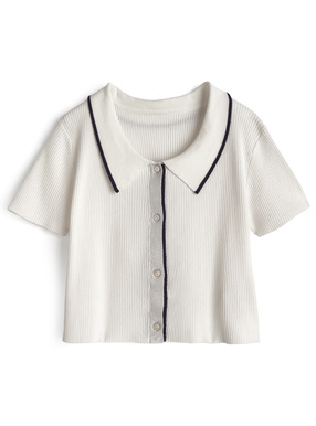 配色ラインリブニットトップス