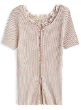 前後2Wayレースネックリブニットカーディガン