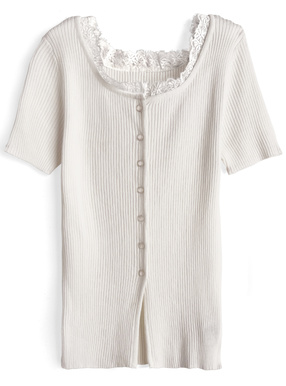 前後2Wayレースネックリブニットカーディガン