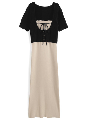 配色レイヤード風ニットワンピース