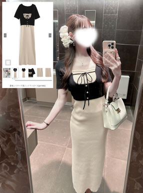 配色レイヤード風ニットワンピース