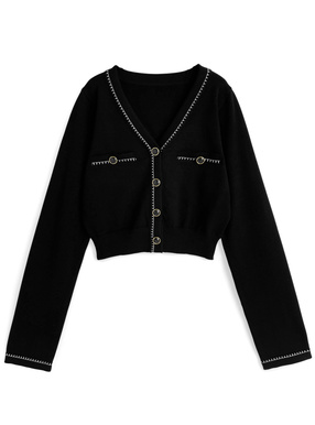 Vネック配色ステッチニットカーディガン